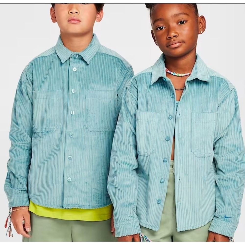 Nike SB Unisex Kids Blue Corduroy Button Down Layering Long Sleeve Shirt Size XL
